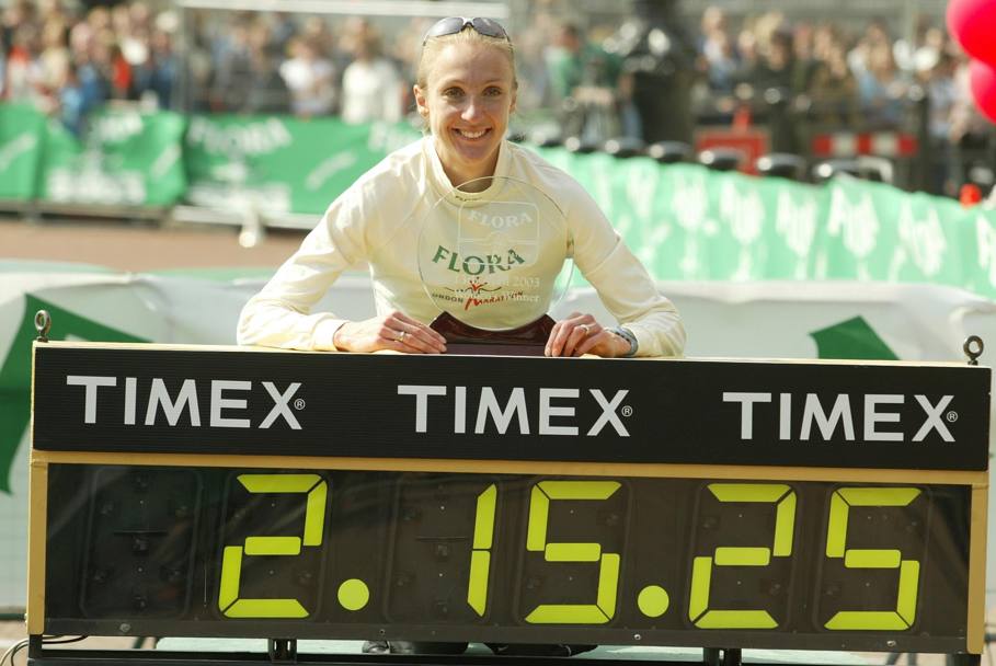 Maratona: la britannica Paula Radcliffe nella 42 km londinese del 2005 ha corso in 2h15’25”. Ap